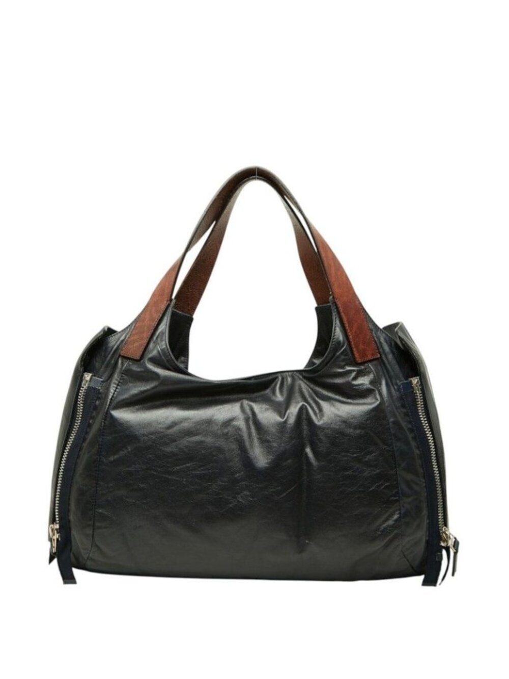 Celine Tote Shoulder Bag Side Zip Dark Navy Leather